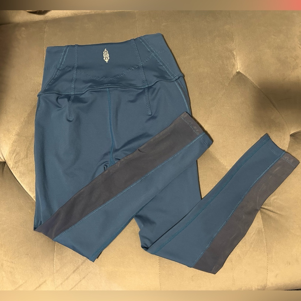 Free People Blue Leggings w/‎ Sheer Sides-Length: